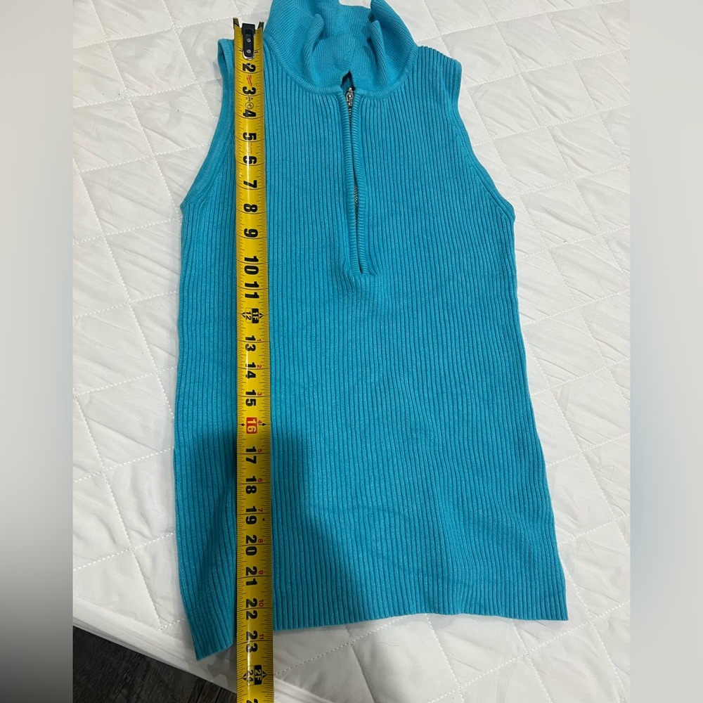 Boston Proper Aqua Ribbed Zip Polo Tank Top Y2K Preppy Fitted Knit Small - Picture 6 of 6